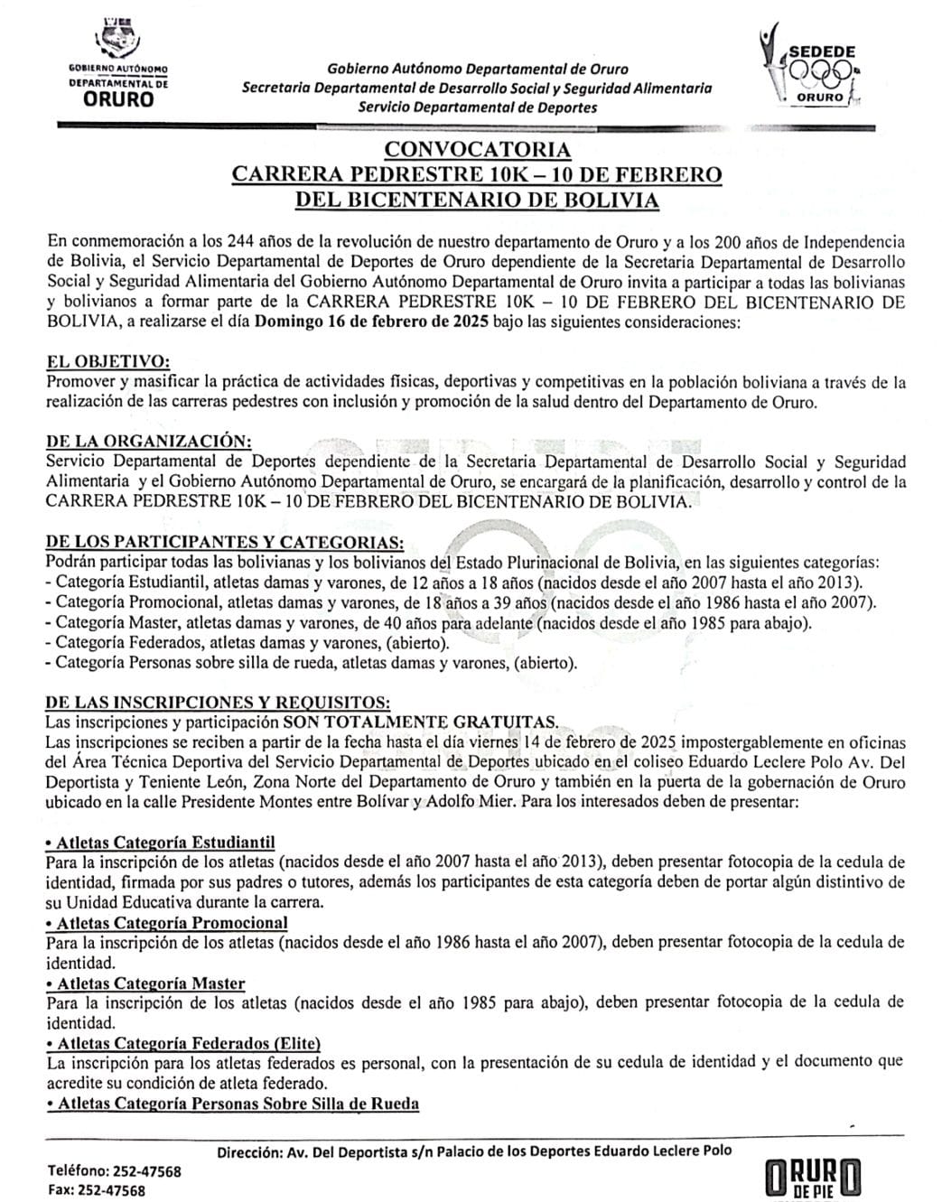 Carrera Pedestre 10K Oruro