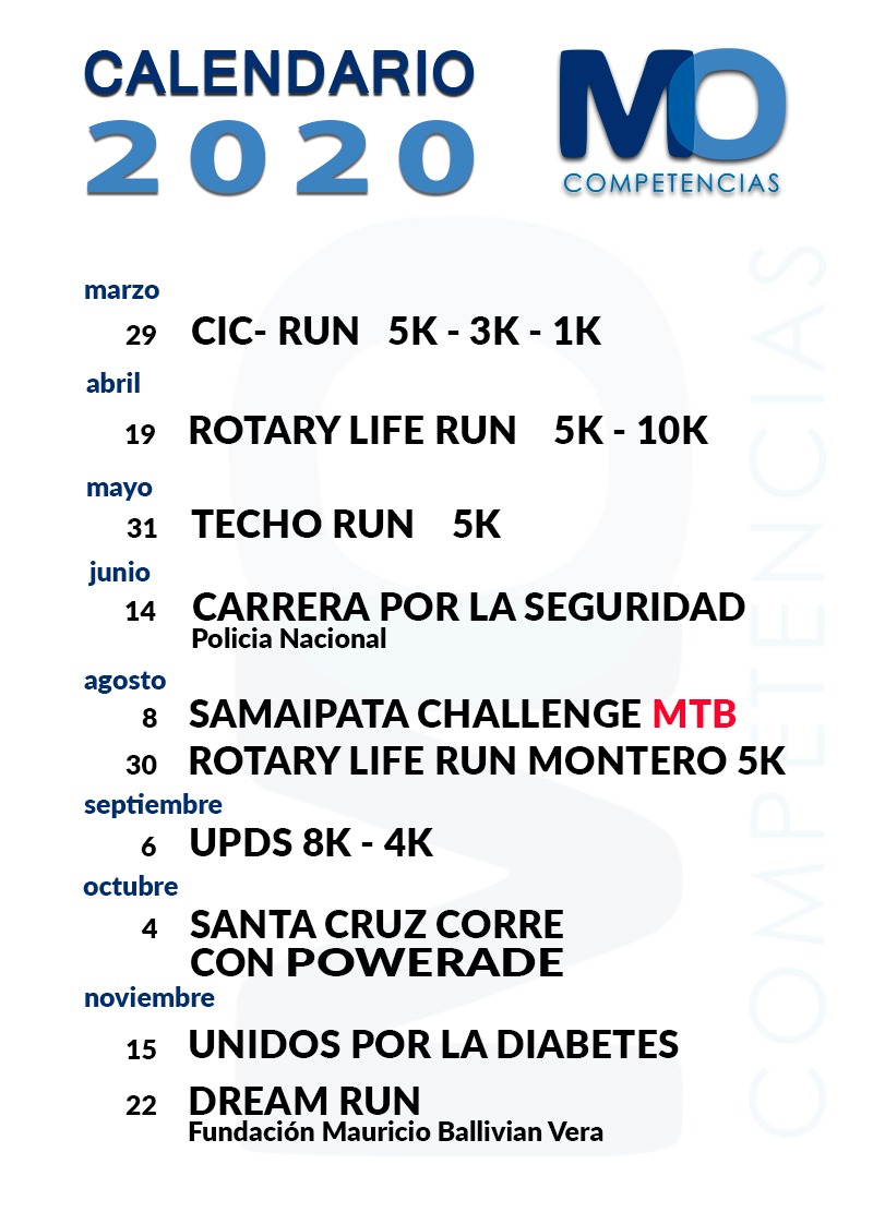 Calendario de Carreras de MO Competencias 2020 Actualizado al 17 de Febrero 2020